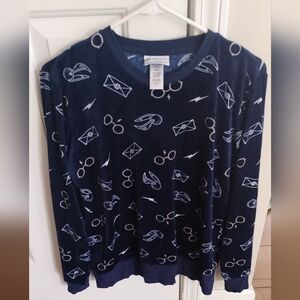 Harry Potter Navy Blue Patterned Women's Crew Neck Sweater
